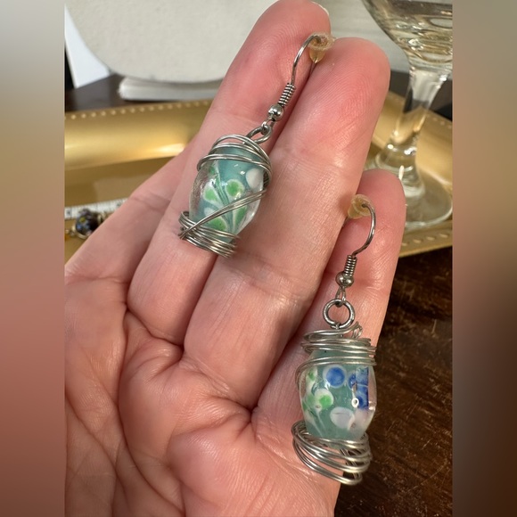 Two pair wire wrapped glass bead earring - Picture 5 of 6